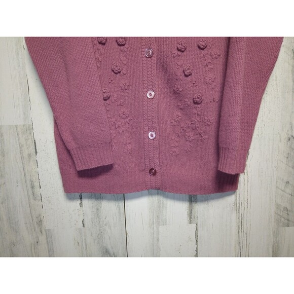 Carnival Women’s XL Pink Lambswool Cardigan Sweater Cottagecore  Floral - Picture 2 of 7